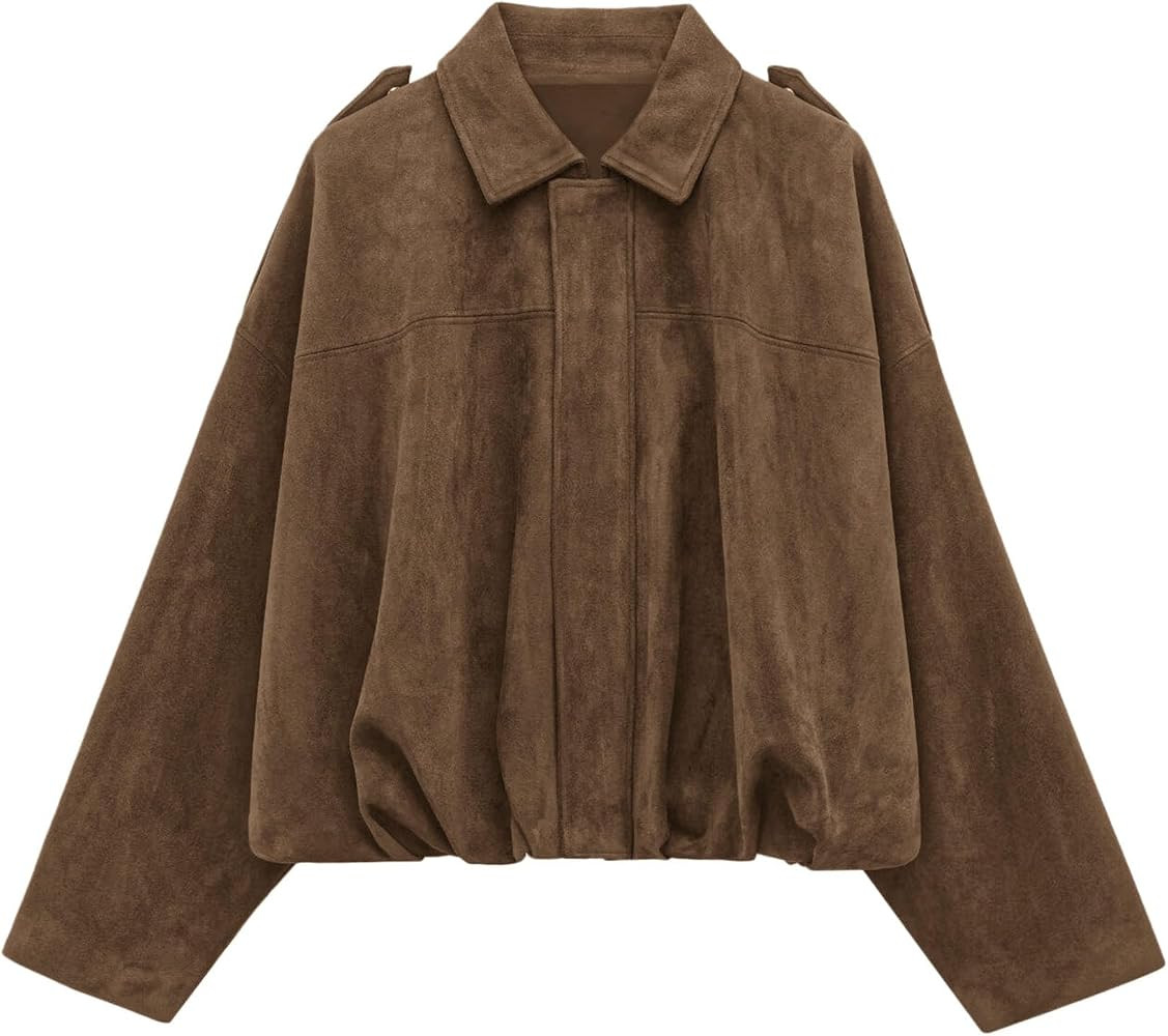 PRETTYGARDEN Women's Faux Suede Cropped Bomber Jacket | Amazon (US)