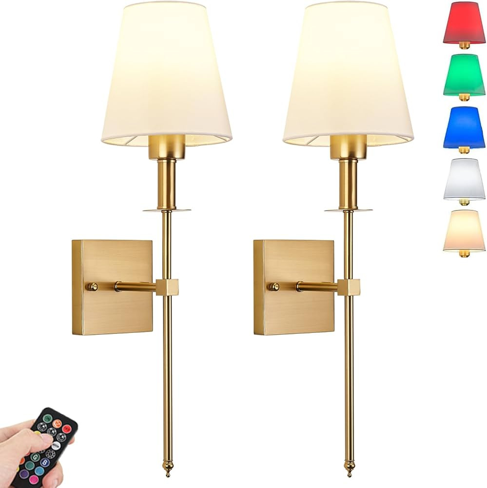Battery Operated Wall Sconces Set of 2, Dimmable Rechargeable Wall Sconces, with Remote Control, ... | Amazon (US)