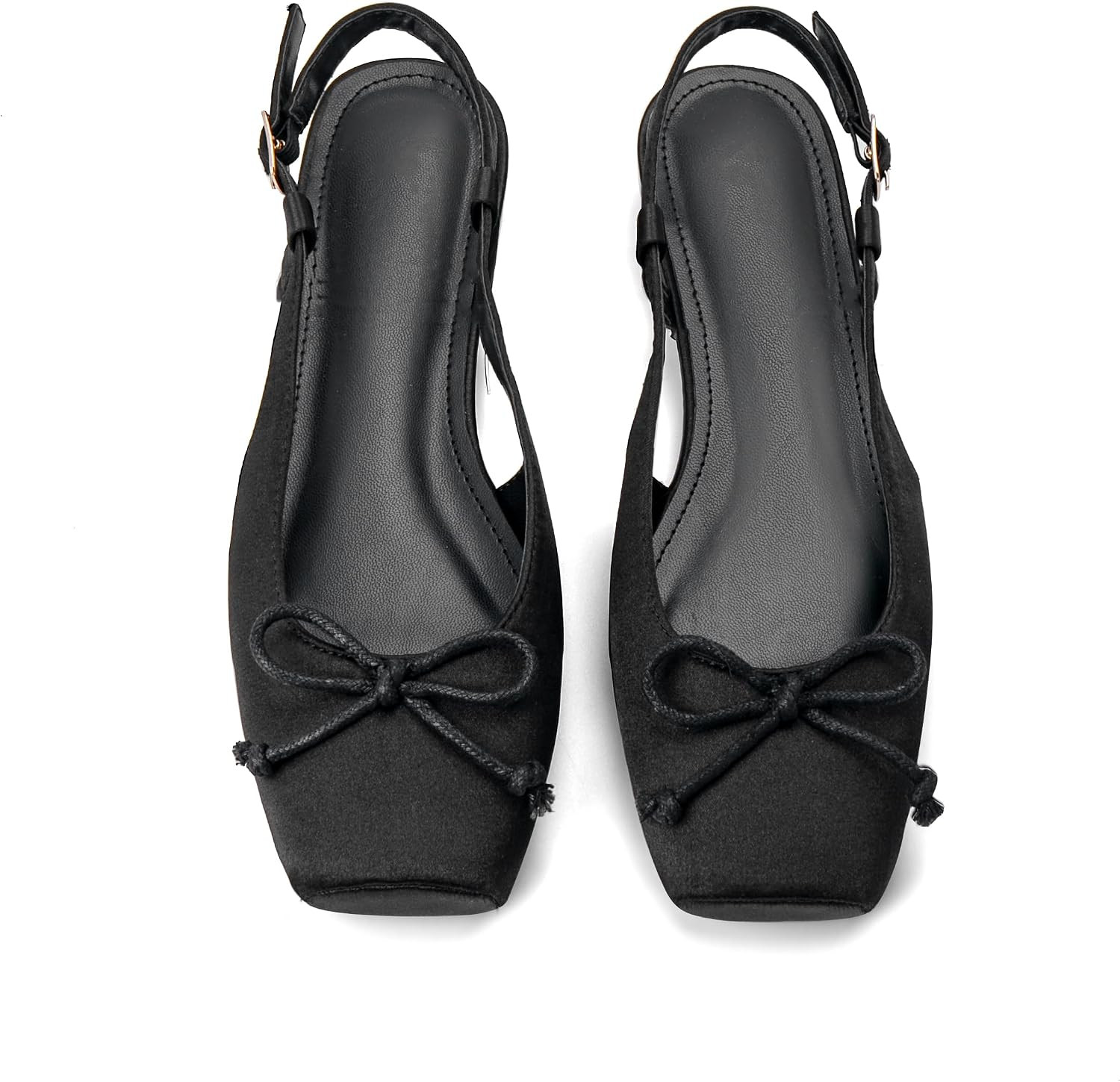 Women's Ballet Flats Slingbacks Square Toe Bow Knit Dressy Flat Shoes with Ankle Buckles Satin | Amazon (US)