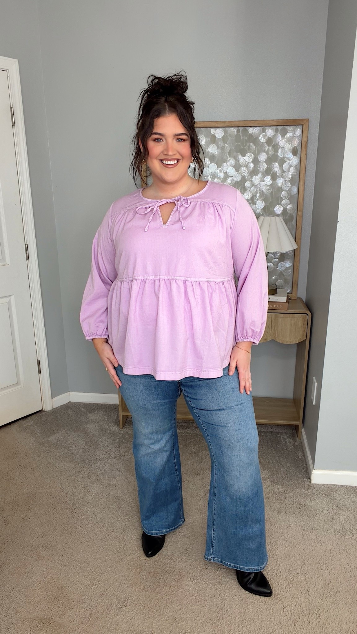 Comfy jeans that fit curves on a budget! For a limited time only $35! 🤩👖🙌🏼 This pair from Lane Bryant is the Genius Fit bootcut style in medium wash. It is a mid rise fit that also comes in length options! I’m wearing a 20 regular and they’re TTS. Paired with this gorgeous blouse for an early spring look. 
#ad #lanebryantpartner @lanebryant

#LTKPlusSize #LTKSaleAlert #LTKootd