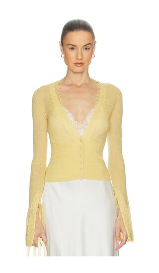 Helsa Bridgitte Lace Trim Cardigan in Yellow. - size XL | Revolve Clothing (Global)