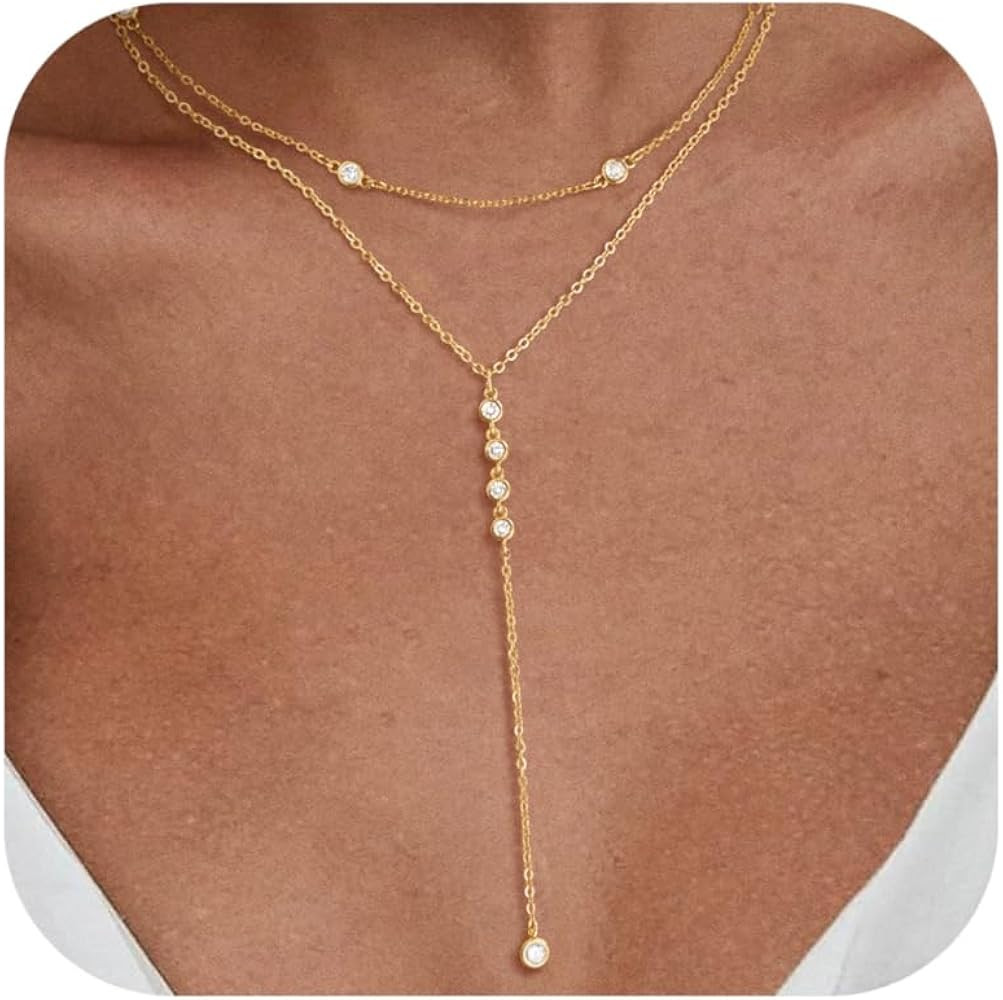 Easter Basket Stuffers Lariat Necklace for Women, Dainty Long Necklaces, 14k Gold/Silver Plated Y... | Amazon (US)