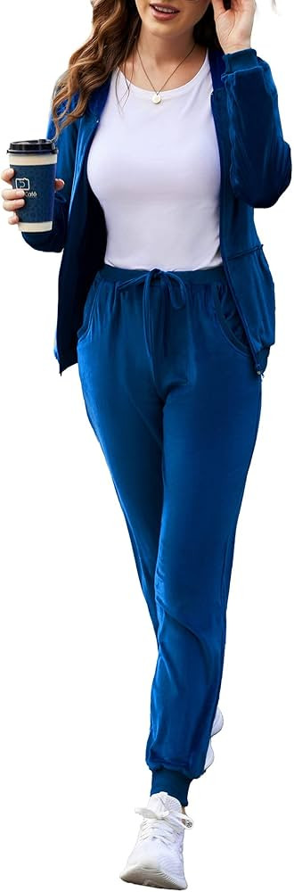 ADOME Womens Velour Tracksuit 2 Piece Sweatshirt & Sweatpants Set Full Zip Hoodie Sweatsuit with ... | Amazon (US)