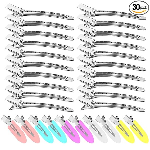 30PCS Metal Alligator Hair Clips, Duck Billed Salon Styling Clips with Holes, Heavy Duty Silver H... | Amazon (US)