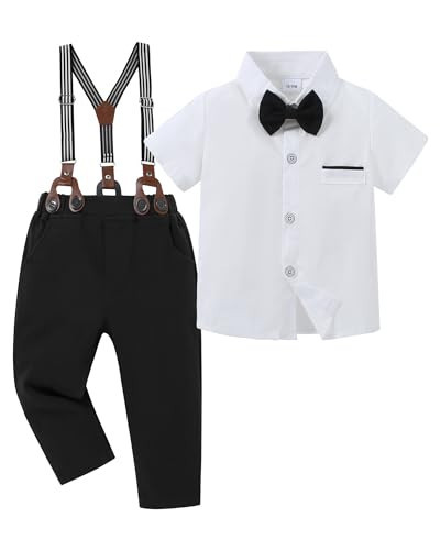 SANMIO Toddler Baby Boy Clothes Suit Gentleman Wedding Outfits, Formal Dress Shirt with Bowtie + Suspender Pants 1-5 Years Black | Amazon (US)