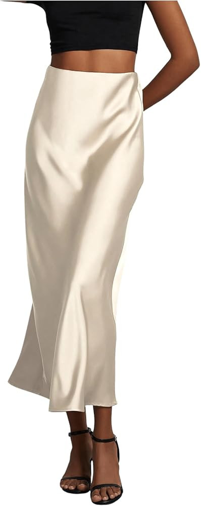 SHENHE Women's Satin Maxi Skirts High Waisted A Line Long Skirts Elegant Office Skirts | Amazon (US)