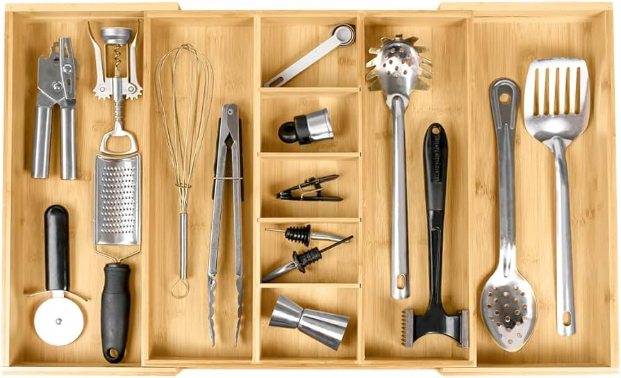 KitchenEdge Adjustable Bamboo Kitchen Drawer Organizer for Utensils and Junk, Expandable to 28 in... | Amazon (CA)