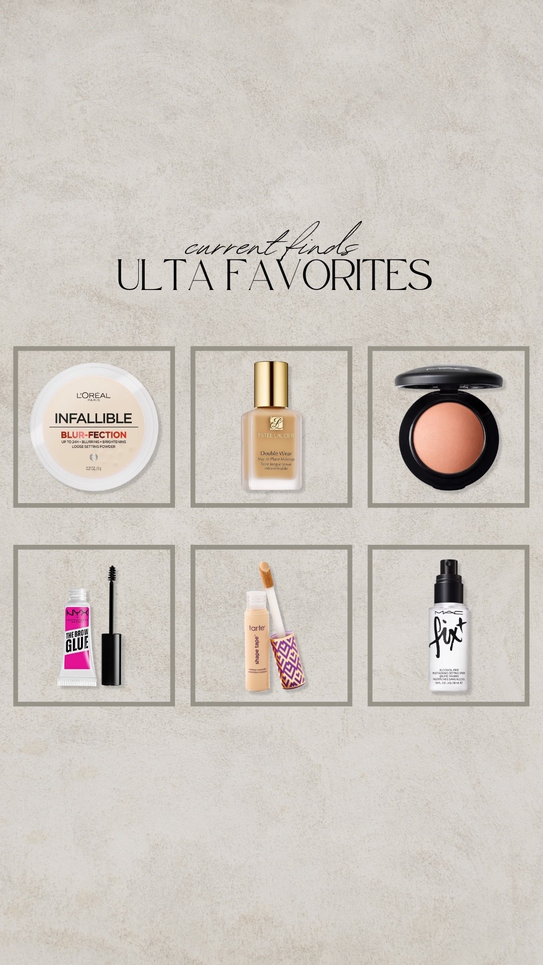 Some makeup that I use daily! Estée Lauder foundation, full coverage foundation, loose powder, setting powder, L’Oréal, mac blush, brow glue, clear brow gel, setting spray, full coverage concealer

#LTKBeauty #LTKFindsUnder50 #LTKFindsUnder100

#LTKBeauty #LTKSaleAlert #LTKFindsUnder50