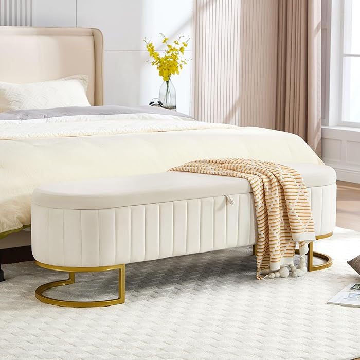 Storage Ottoman Bench, 63" Velvet End of Bed Bench Bedroom Bench King Size with Golden Metal Legs... | Amazon (US)