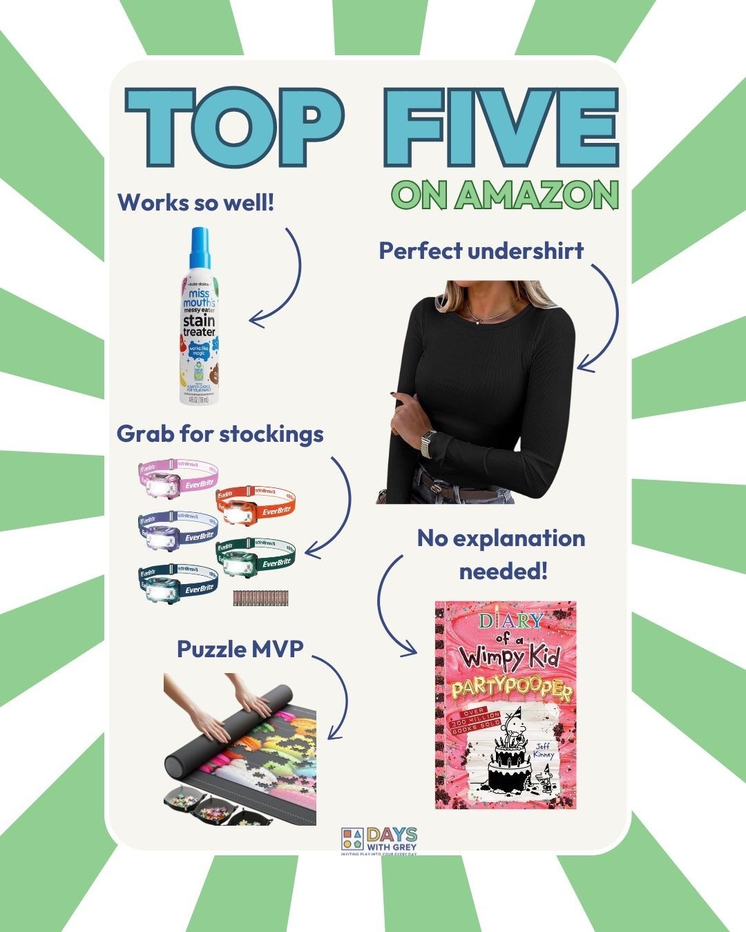 Top 5 Amazon weekly favorites! This shirt is a must have- it is perfect under sweaters and vests! The stain remover is also incredible and the head lamps come in handy as it gets dark earlier. Your kids will love them! 

#LTKFamily #LTKKids #LTKFindsUnder50
