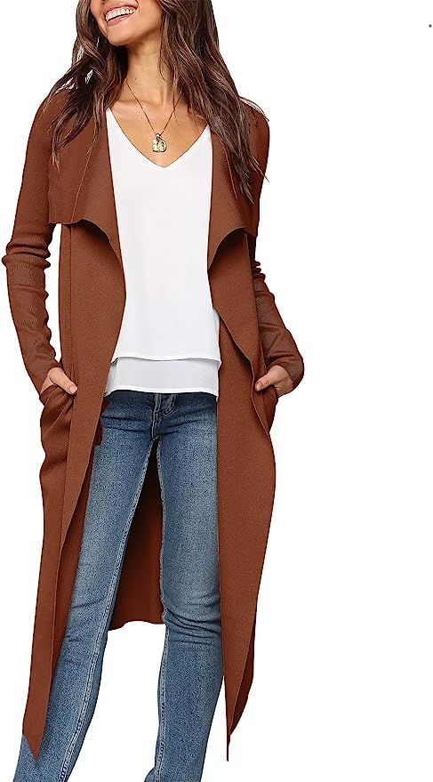 Amazon.com: ANRABESS Women's Casual Long Sleeve Draped Open Front Jackets Long Knitted Cardigan S... | Amazon (US)