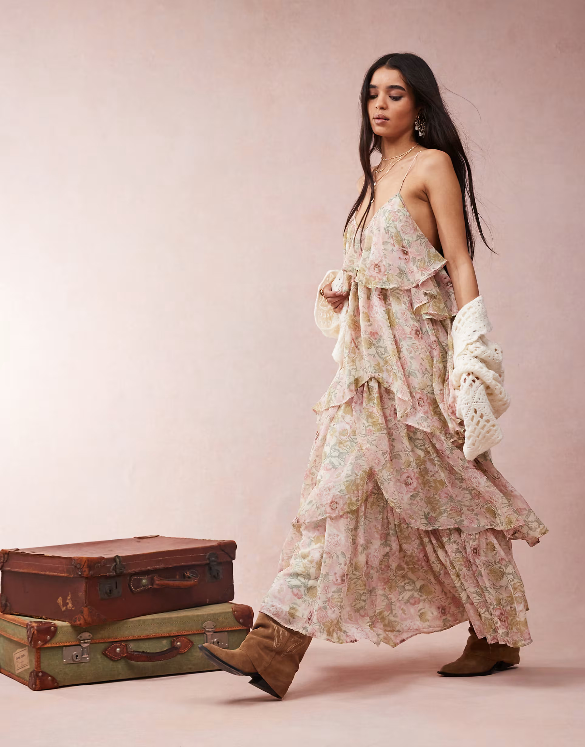 ASOS DESIGN tiered cami layered maxi dress in floral print | ASOS | ASOS (Global)