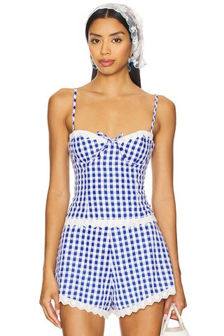 MAJORELLE Peggy Bustier Top in Blue & White Check from Revolve.com | Revolve Clothing (Global)