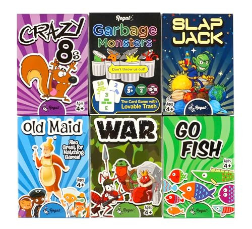 Regal Games Card Games for Kids - Go Fish, Crazy 8's, Old Maid, Slap Jack, Garbage Monster, War - Simple & Fun Classic Family Table Games - Games May Vary (6 Set) | Amazon (US)