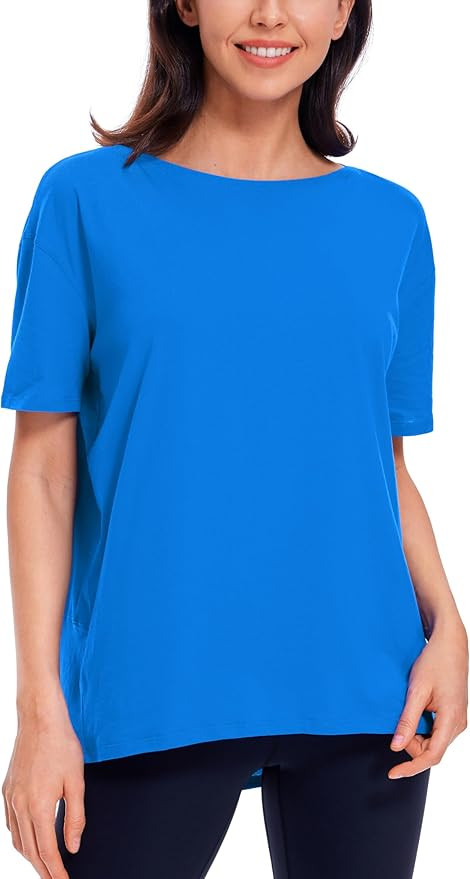 CRZ YOGA Women's Pima Cotton Loose Fit Short Sleeve Shirts Athletic Casual Tops Shirts | Amazon (US)