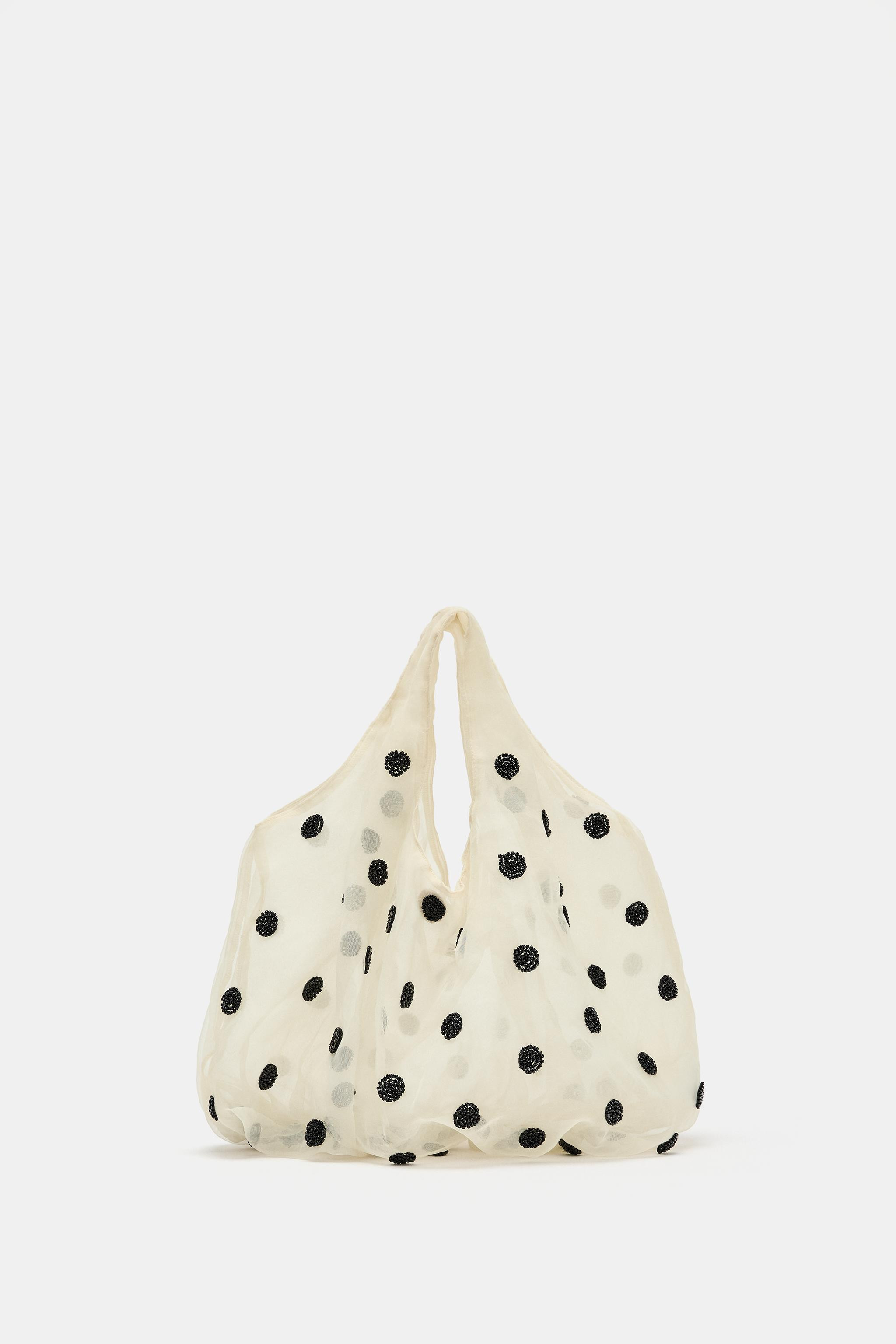 Mesh shoulder bag. Exterior features polka dot bead detailing. Double top handles. Magnetic closu... | Zara US