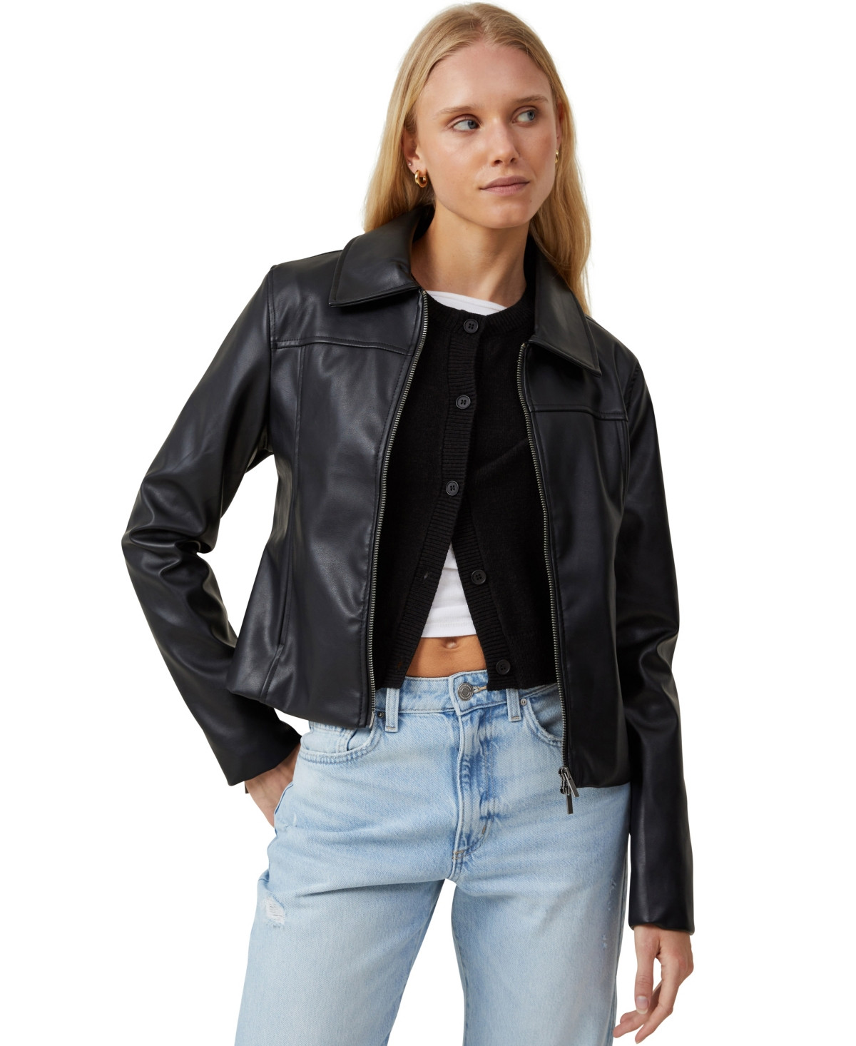 Cotton On Women's Minimalist Faux Leather Jacket - Black | Macy's