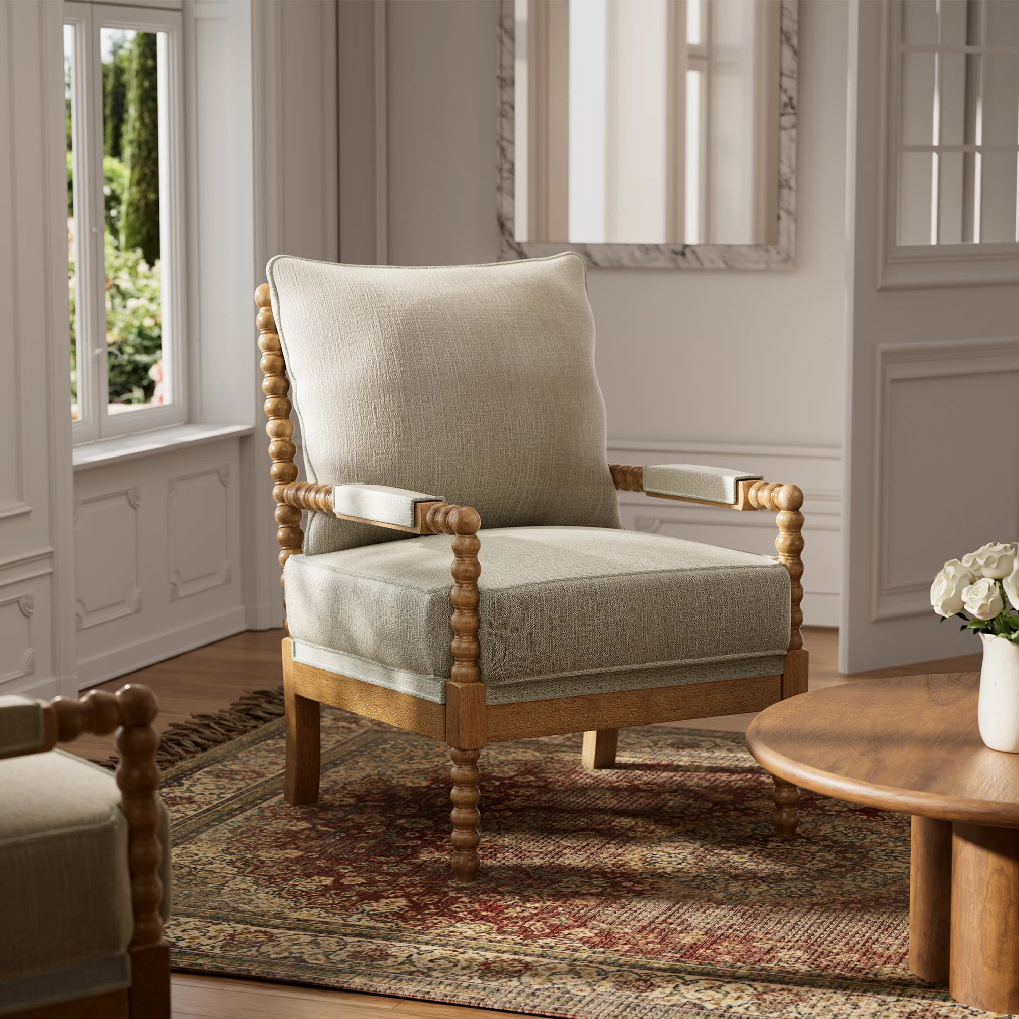 Millissa Spindle Solid Wood Accent Armchair with Upholstered Thick Cushion and Back | Wayfair North America