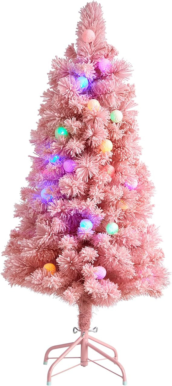 Nearly Natural 4ft. Holiday Frosted Pink Cashmere Artificial Christmas Tree with 30 Jumbo Multico... | Amazon (US)