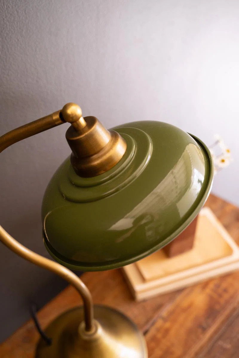 Antique Brass Hauptstueck With Green Enamel Shade | Wayfair North America