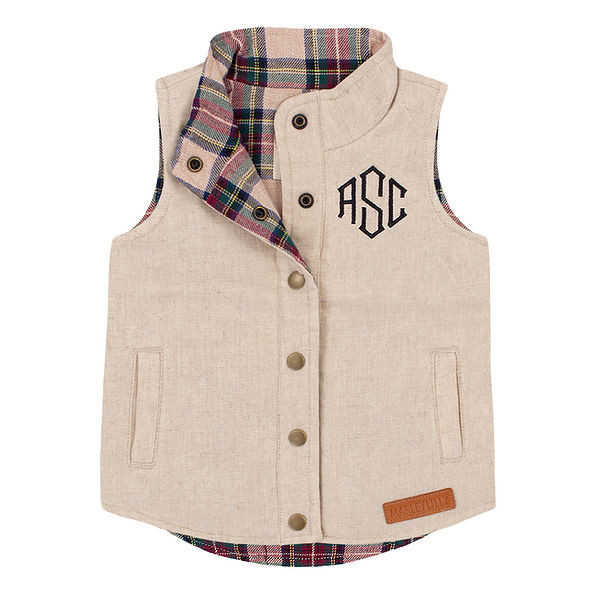 Monogrammed Kids Quilted Plaid Vest | Marleylilly