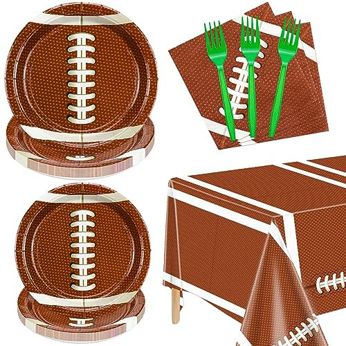 Hegbolke 81Pcs Football Party Decorations - Including Birthday Plates and Napkins, Tablecloth, Forks for Football Kids Fans Game Day Football Themed Birthday Party Supplies, Serve 20 | Amazon (US)