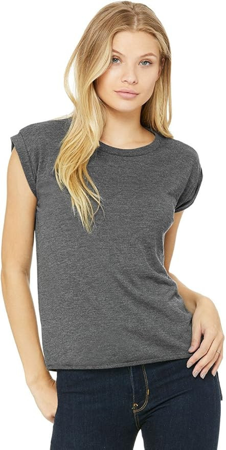 Bella + Canvas Women's Flowy Muscle Tee with Rolled Cuff | Amazon (US)