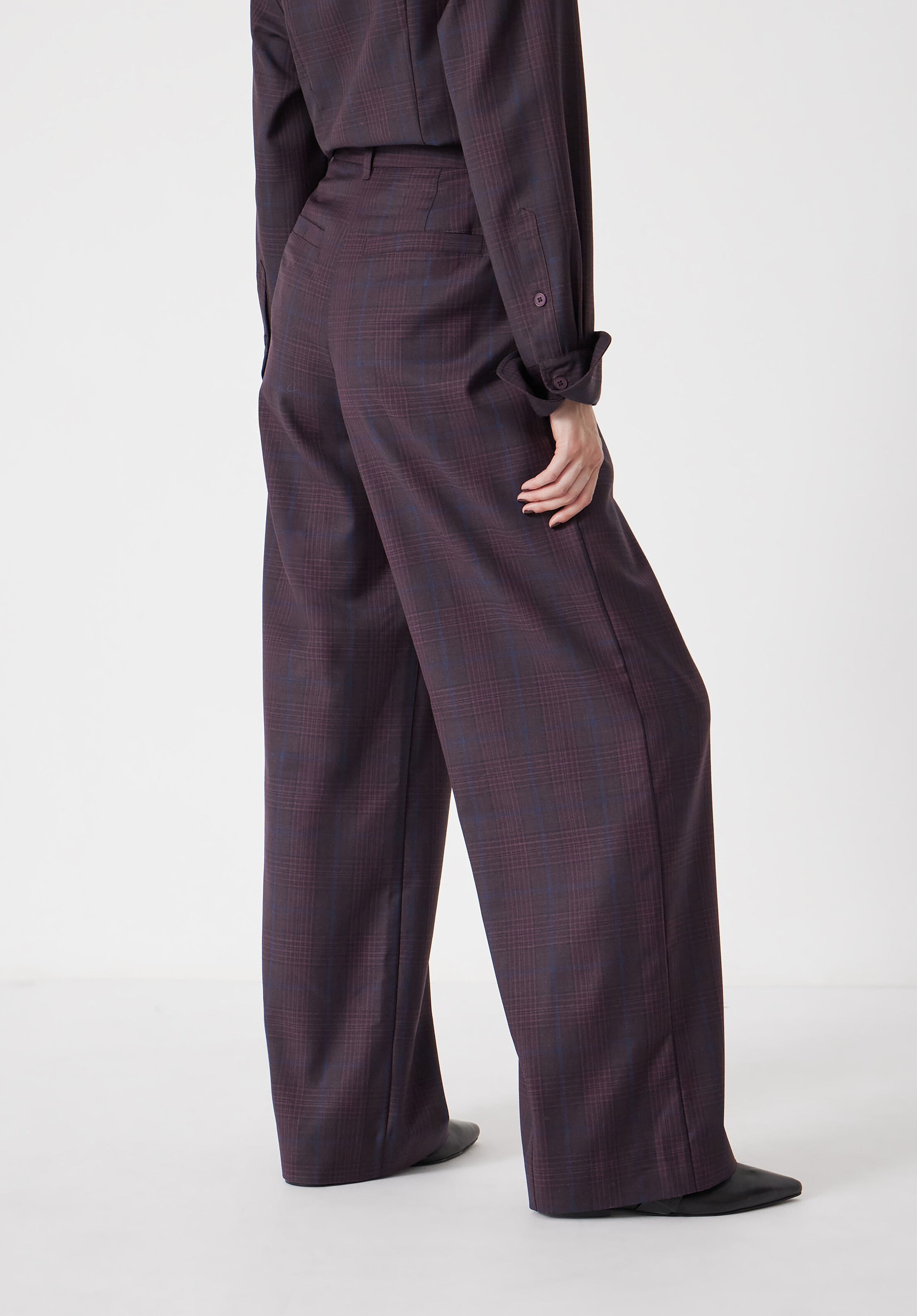 Lya Wool Blend Wide Leg Check Trousers | Hush UK