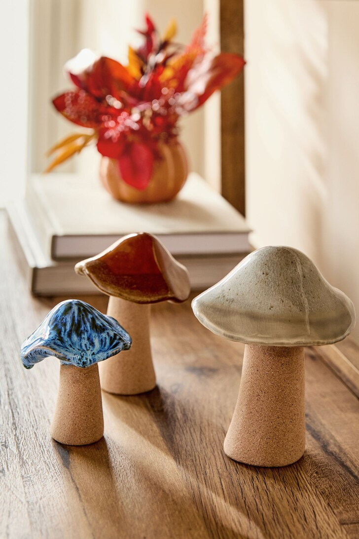 Set of 3 Natural Ceramic Reactive Glaze Toadstool Ornaments | Lipsy