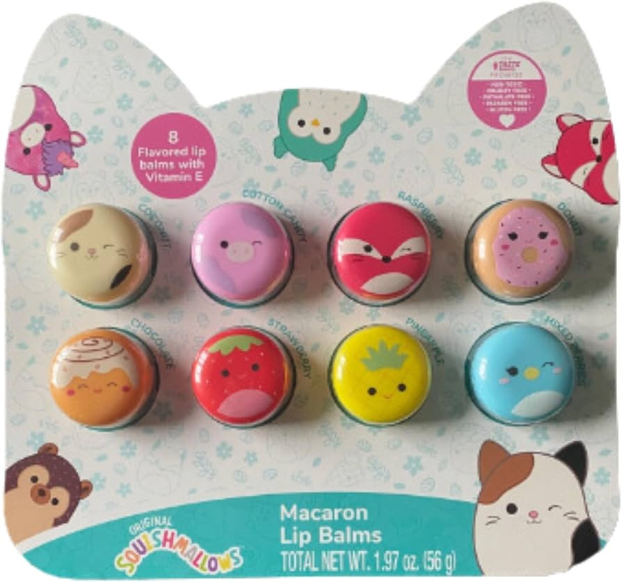 Original Squishmallows Macaron Lip Balms, 8-count Flavored Lip Balms with Vitamin E | Amazon (US)
