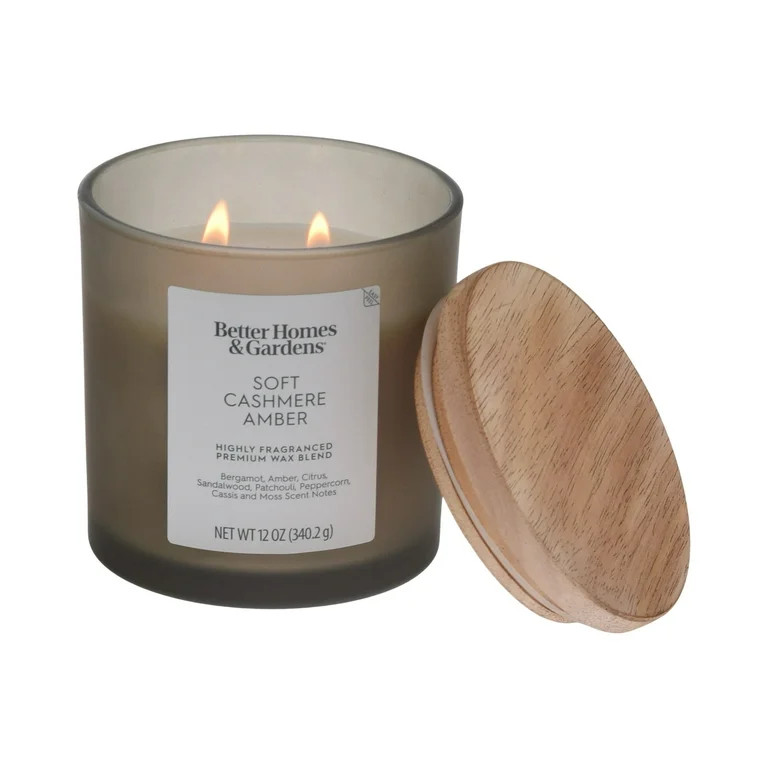 Better Homes & Gardens Soft Cashmere Amber Scented 2-Wick Frosted 12oz Candle | Walmart (US)