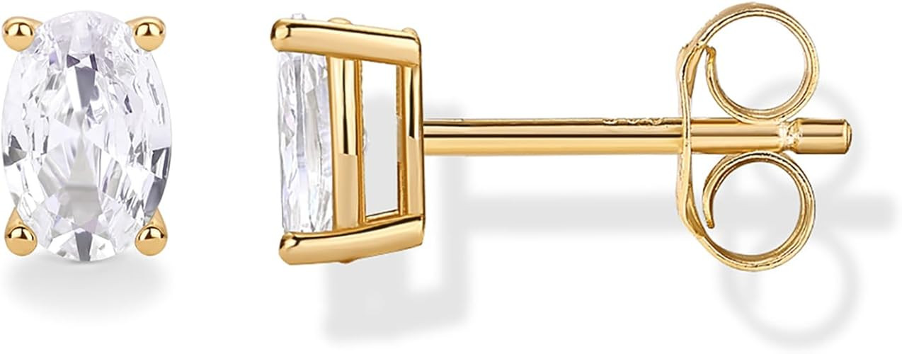 PAVOI 14K Gold Plated 925 Sterling Silver Cubic Zirconia Stud Earrings for Women - Simulated Diam... | Amazon (US)