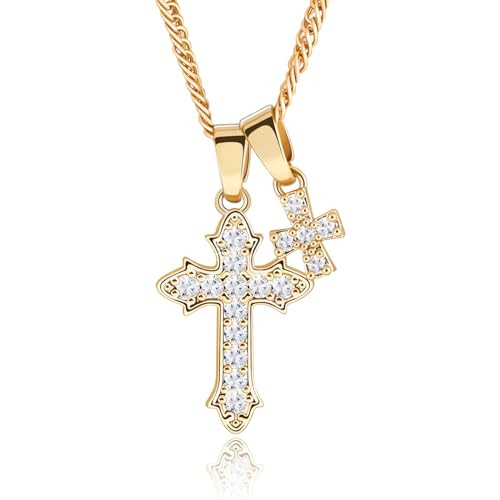 VZCBZC Double Cross Necklace for Women,18K Gold Plated CZ Pendant with Gold Chain Trendy Jewelry ... | Amazon (US)