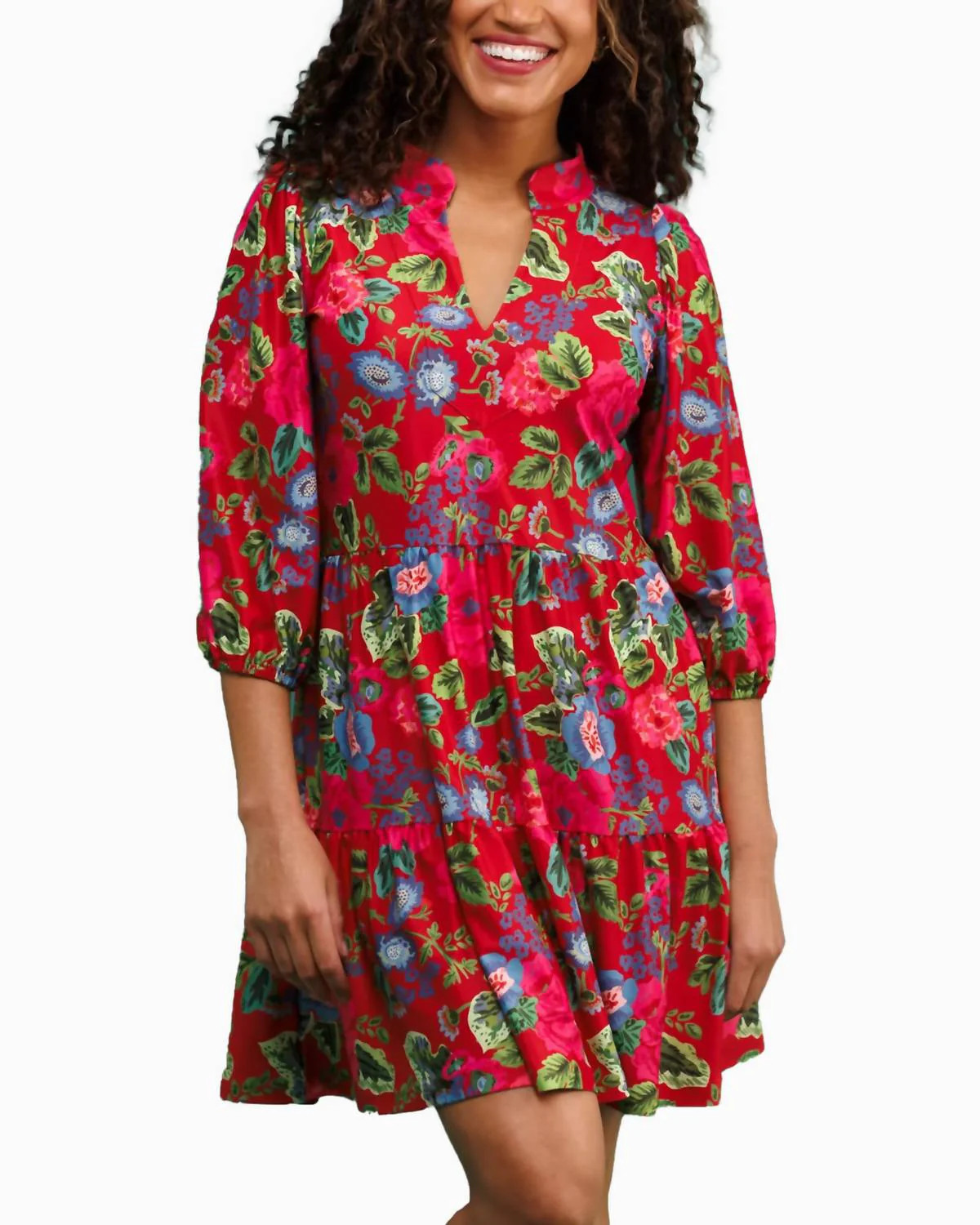 Tory 3/4 Puff Sleeves Dress In Camilla Punch | Shop Simon