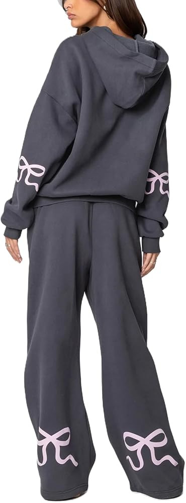 Bow Print Sweat Set for Women Two Piece Tracksuit Long Sleeve Oversized Hoodie Wide Leg Sweatpant... | Amazon (US)