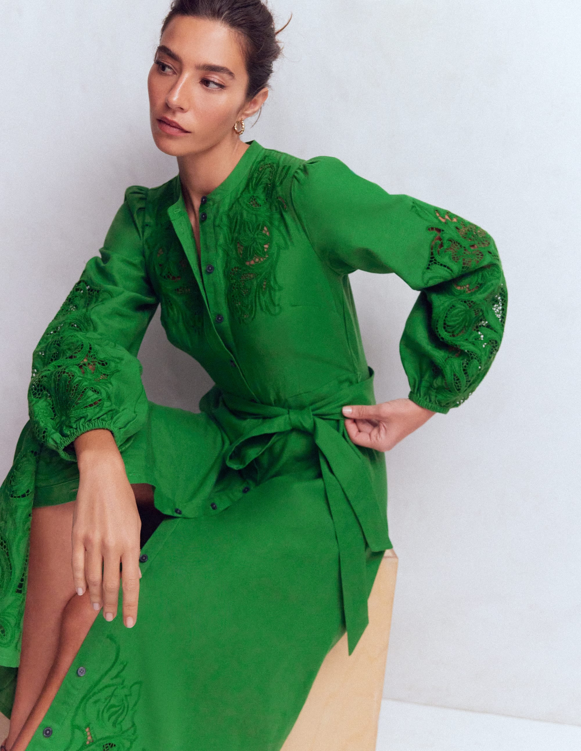 Boden Women's Mae Linen Blend Shirt Dress in Green | Size 10 | Boden (US)