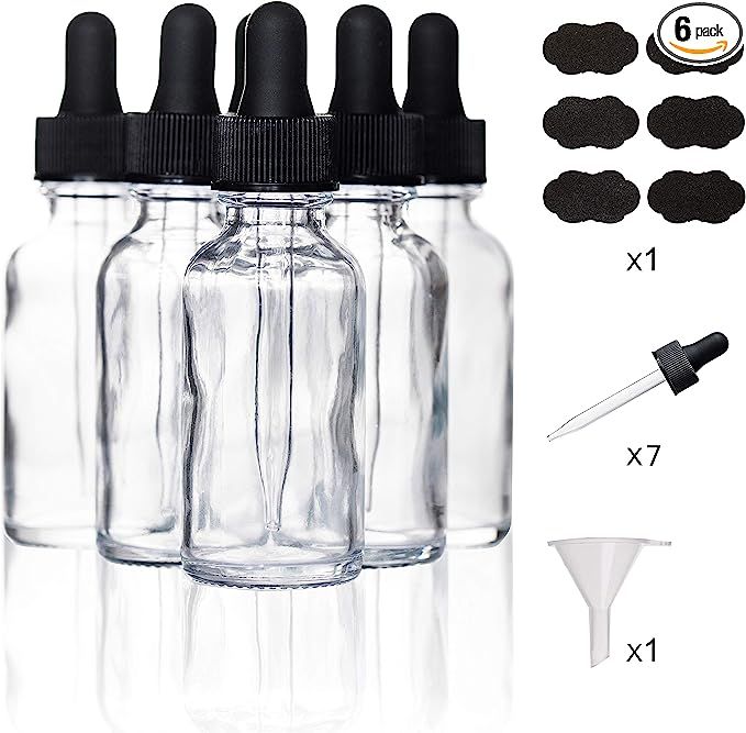 Auropack 30ml (1oz) Clear Boston Round Bottle with Glass Eye Dropper, Pack of 6 | Amazon (US)