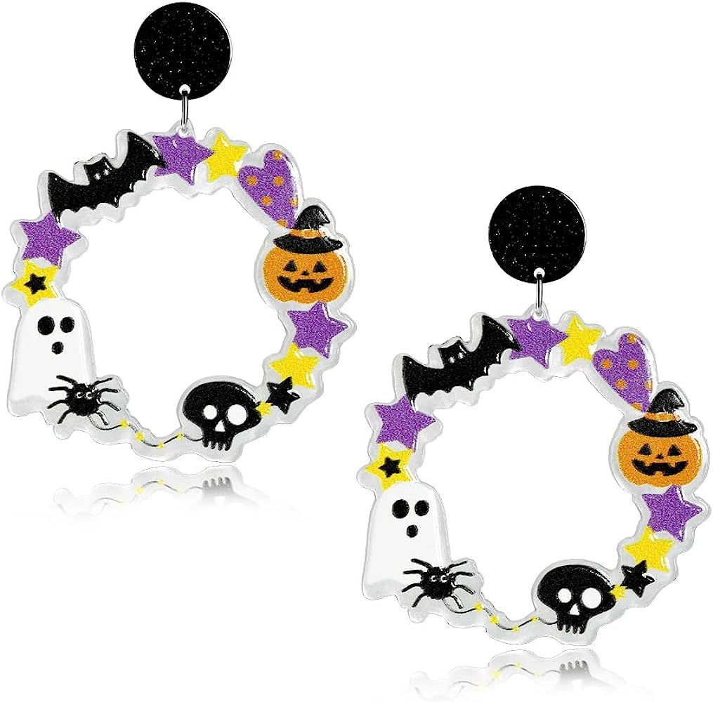 Halloween Earrings Spooky Bat Spider Earrings for Women Cute Pumpkin Ghost Colorful Earrings Fun ... | Amazon (US)