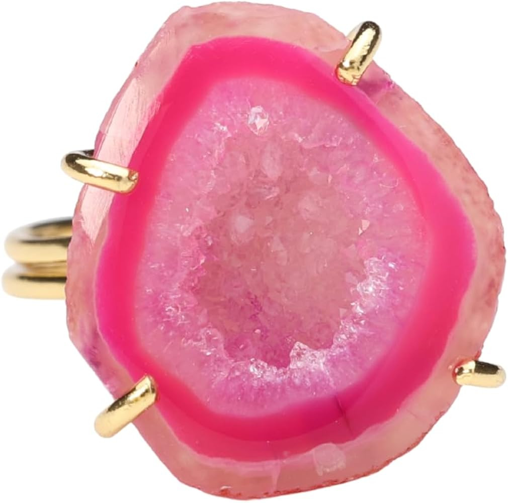 Elegant Geode Druzy Gemstone Statement Ring for Women, Adjustable Ring, Gold Plated Stone Size 20... | Amazon (US)