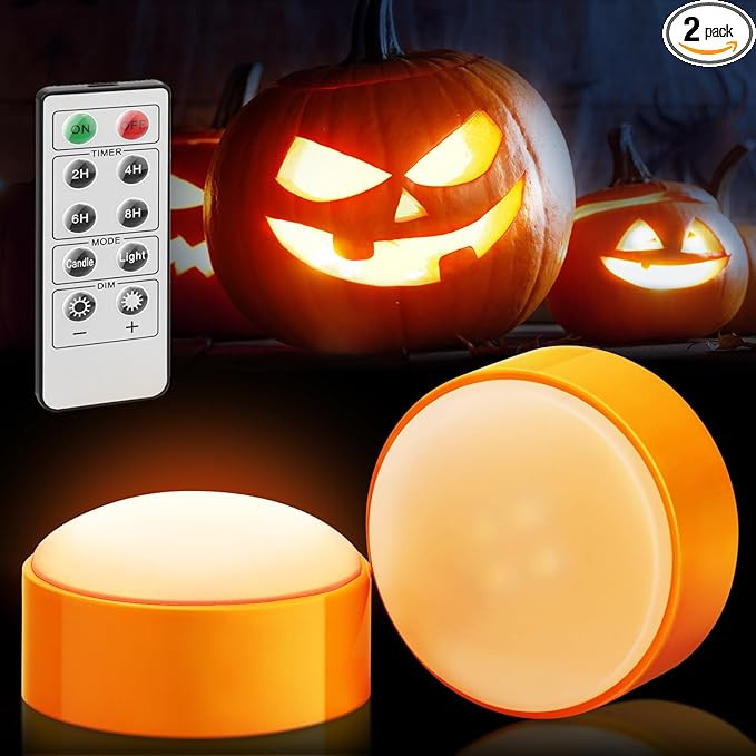 Luditek 2-Pack Halloween LED Pumpkin Lights with Remote and Timer, Battery Operated Orange Jack-O... | Amazon (US)