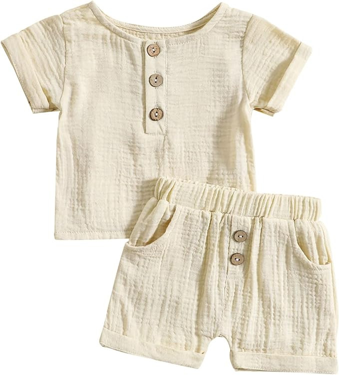 fhutpw Baby Boys 2Pcs Summer Outfits Short Sleeve T-Shirt Tops Elastic Waistband Shorts Set Toddl... | Amazon (US)