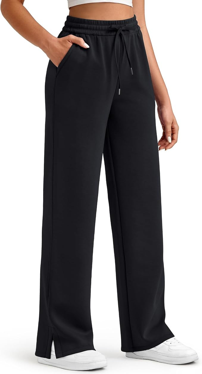 G4Free Smoofit Women's Wide Leg Sweatpants Drawstring Side Slit | Silky Smooth Modal,with Peach-f... | Amazon (US)