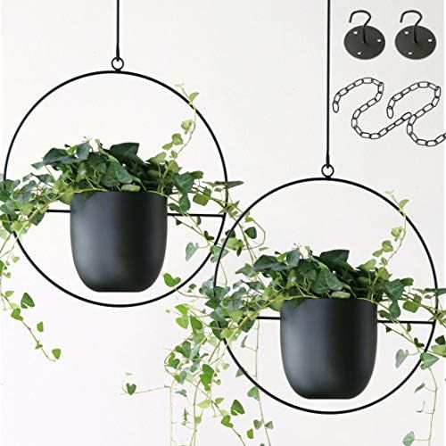 Abetree 2 Pcs Hanging Planters for Indoor and Outdoor Plants with Hooks and Chains Metal Modern W... | Amazon (US)