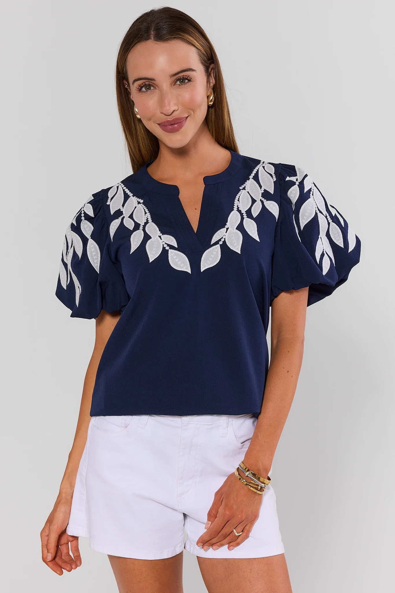 Beth Navy Puff Sleeve Top | Avara