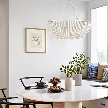 Seaside Splendor Handcrafted Wooden Bead Round Chandelier, Coastal Charm, Natural Materials, Eleg... | Amazon (US)