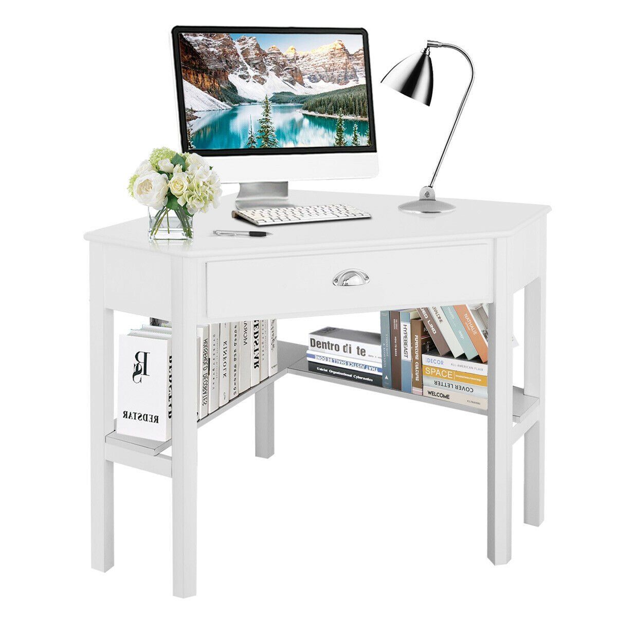 Costway Corner Computer Desk Laptop Writing Table Wood Workstation Home Office Furniture White | Walmart (US)