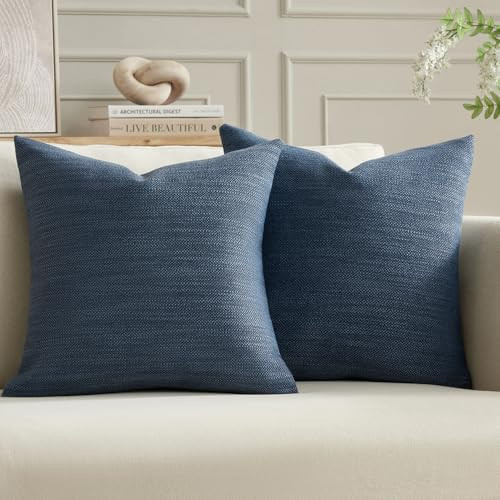 Meekio Set of 2 Linen Look Marine Blue Pillow Covers 20x20, Decorative Throw Pillow Covers for Couch, Sofa, Bed & Living Room Decor | Amazon (US)