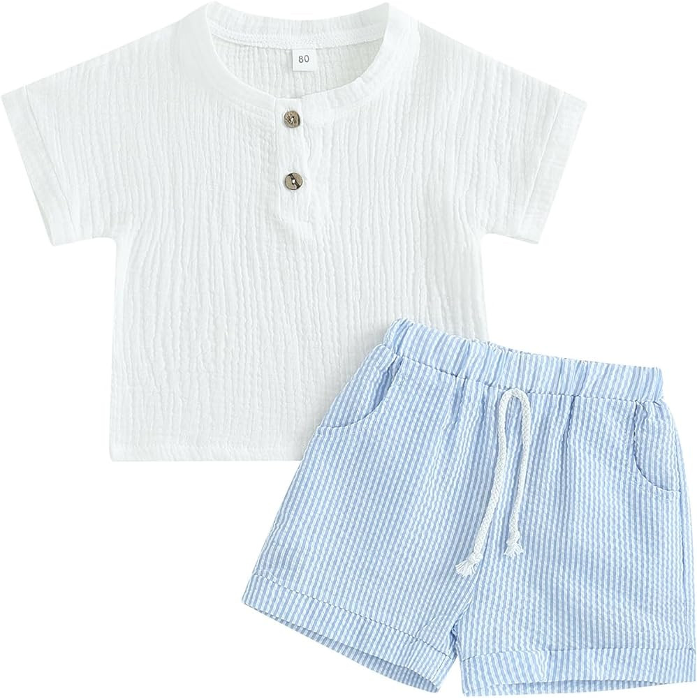 fhutpw Baby Boys 2Pcs Summer Outfits Short Sleeve T-Shirt Tops Elastic Waistband Shorts Set Toddl... | Amazon (US)