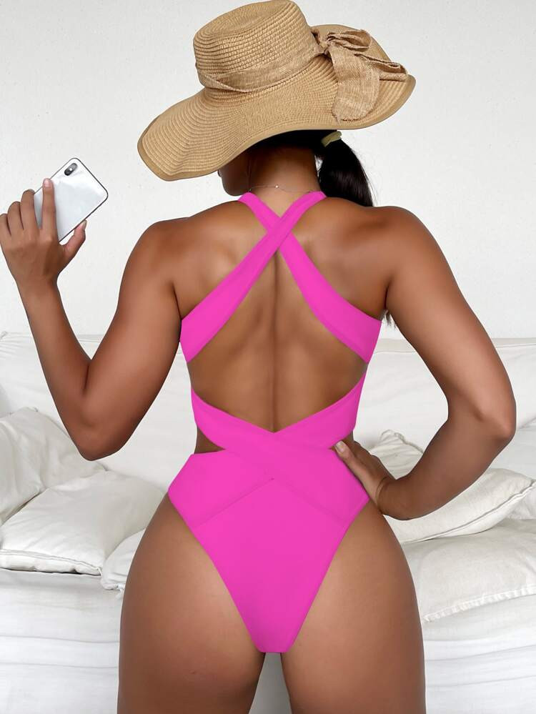 Criss Cross Cut Out One Piece Swimsuit | SHEIN