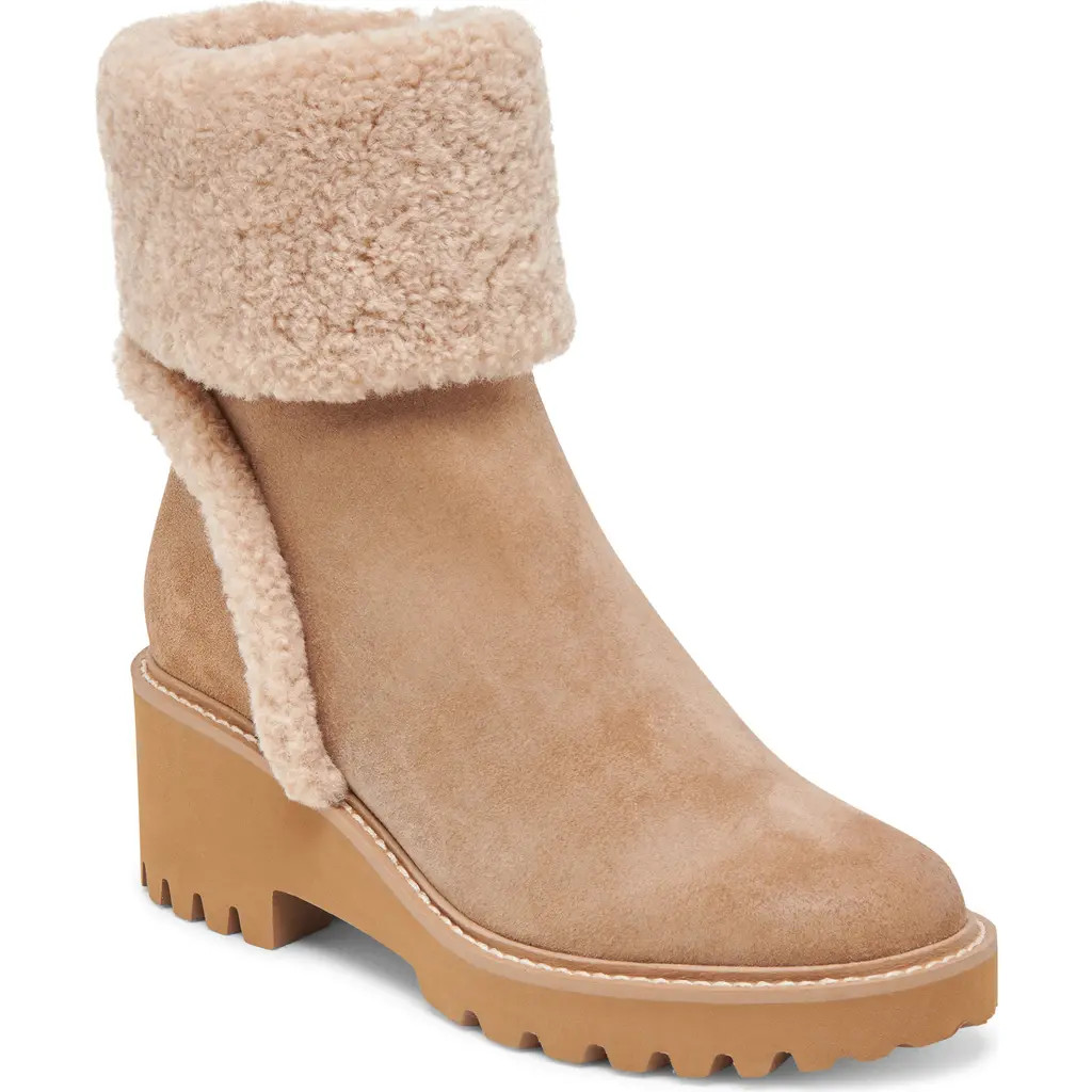Dolce Vita Hug Waterproof Faux Shearling Trim Bootie in Mushroom Suede H2O at Nordstrom, Size 6 | Nordstrom